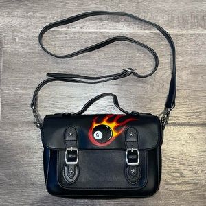 Hand Painted Flaming Eight Ball Buckle Bag